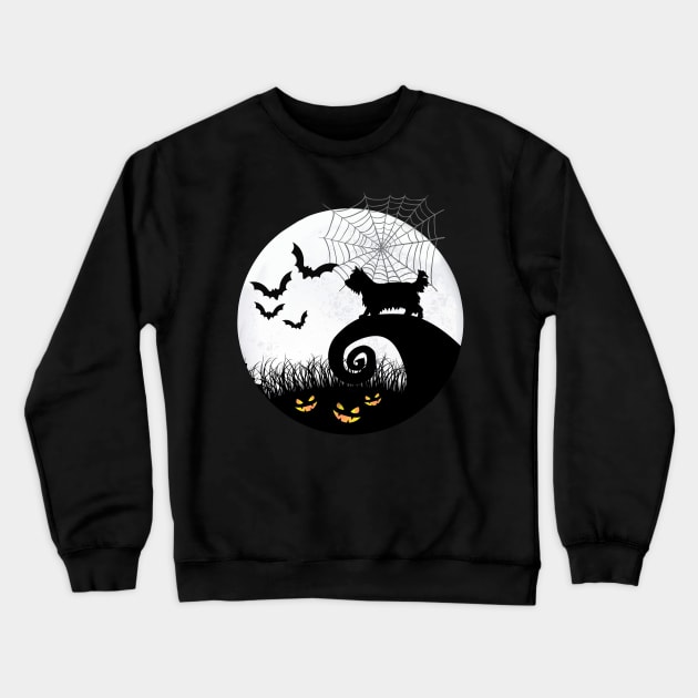 Yorkie and moon halloween Crewneck Sweatshirt by AxelRoldns